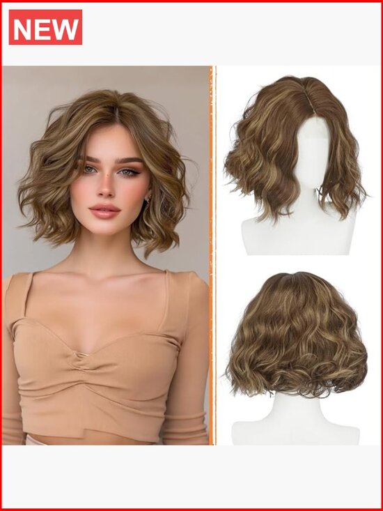 11 Inch Short Bob Wig with Lace Front Soft Wavy Curly Synthetic Hair Heat